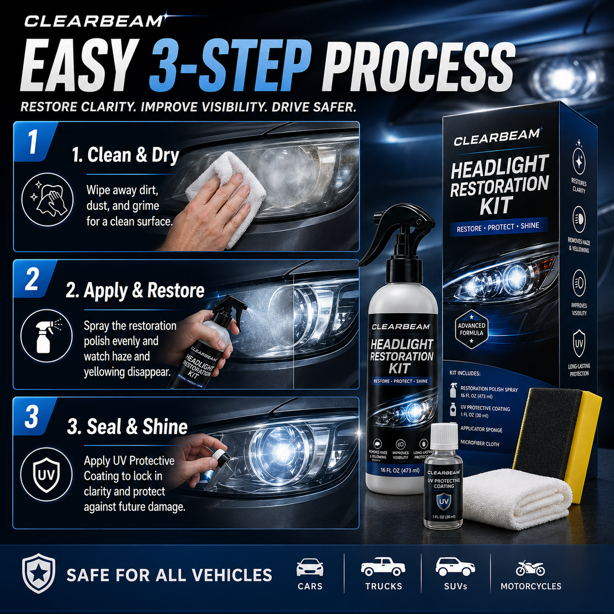 Headlight Restoration Fluid – Crystal Clear Lens Reviver