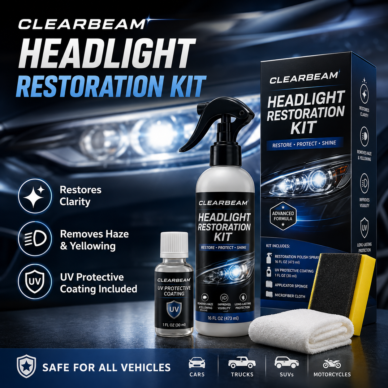 Headlight Restoration Fluid – Crystal Clear Lens Reviver