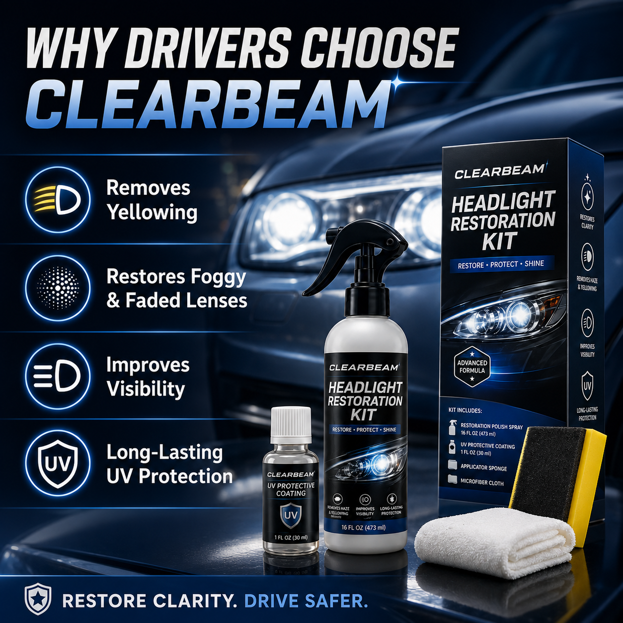 Headlight Restoration Fluid – Crystal Clear Lens Reviver