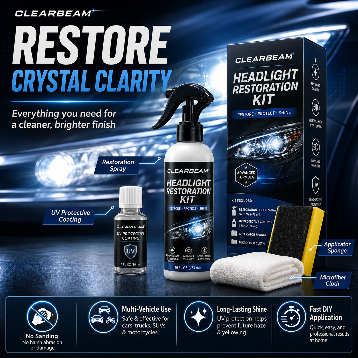 Headlight Restoration Fluid – Crystal Clear Lens Reviver